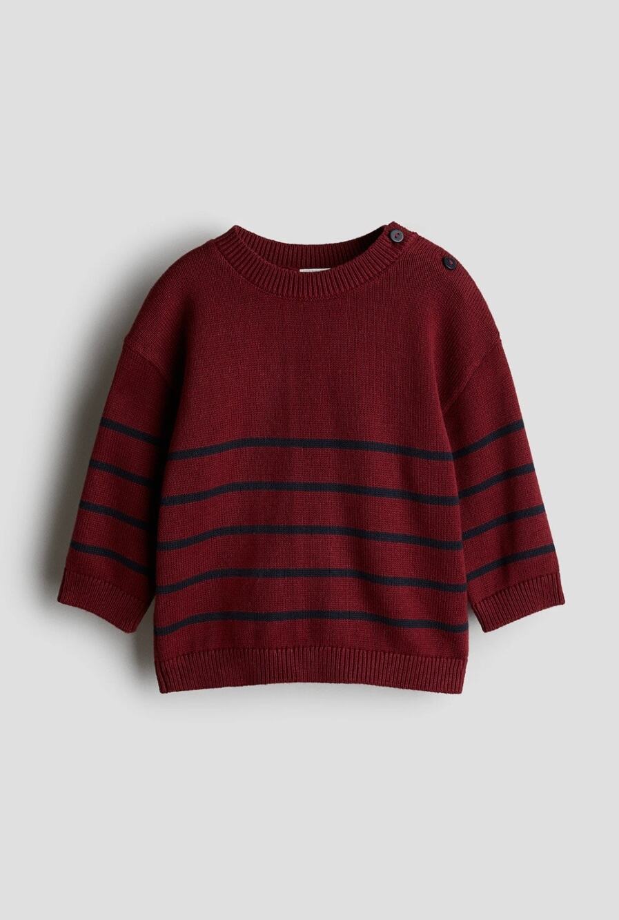 Baby's Cotton Knit Sweater - Dark red/striped Size 2T
